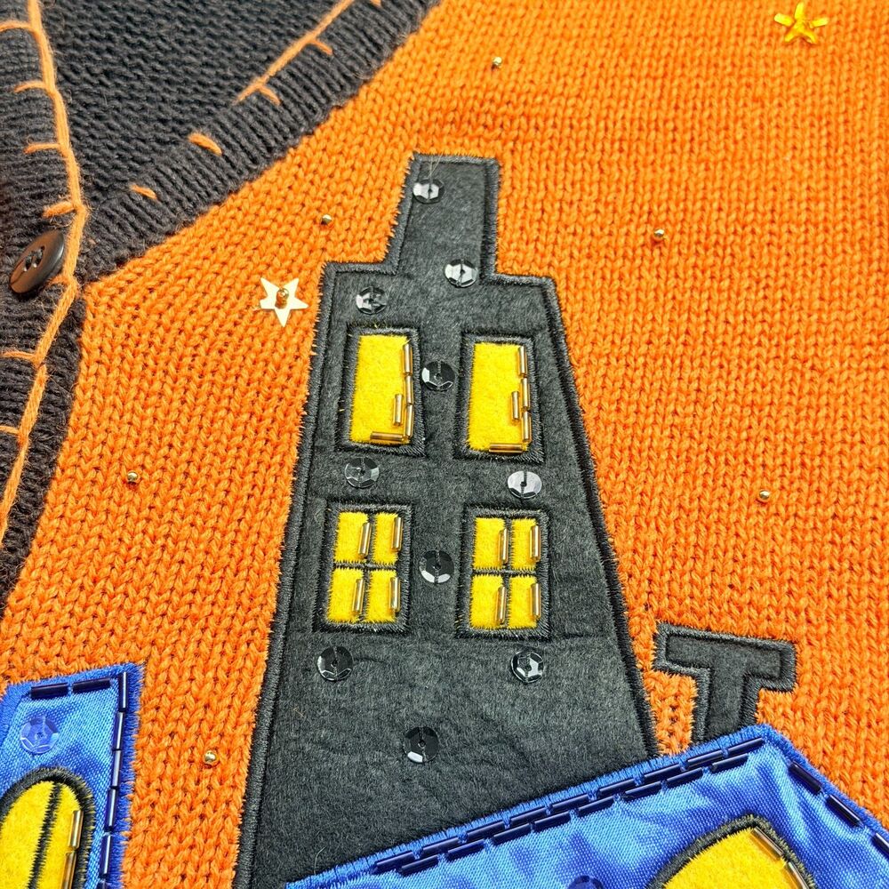 Vintage Halloween Sweater Vest Large Trick or Treat Haunted House 90s Kitschy - Picture 5 of 11
